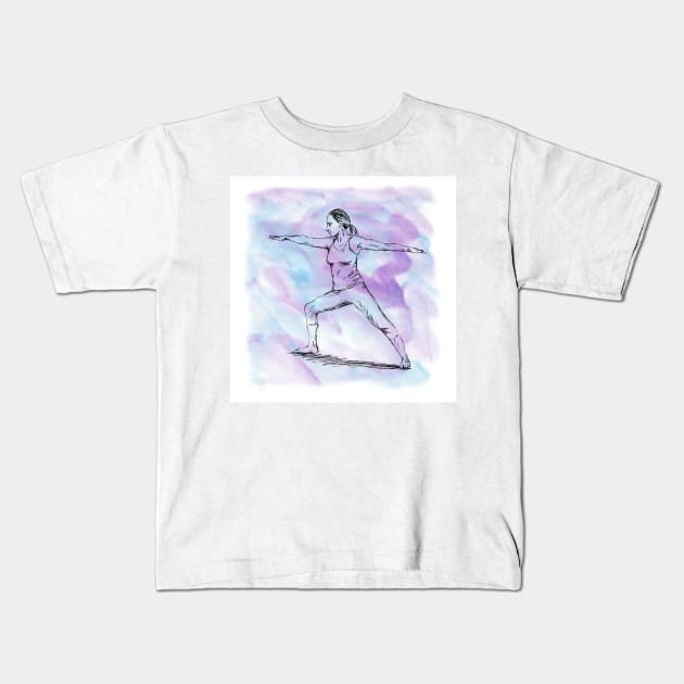 Yoga Pose Warrior Illustration Kids T-Shirt by rachelsfinelines